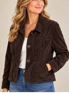Sonoma Chocolate Brown Corduroy Button-Front Women's Cotton Jacket Classic Large